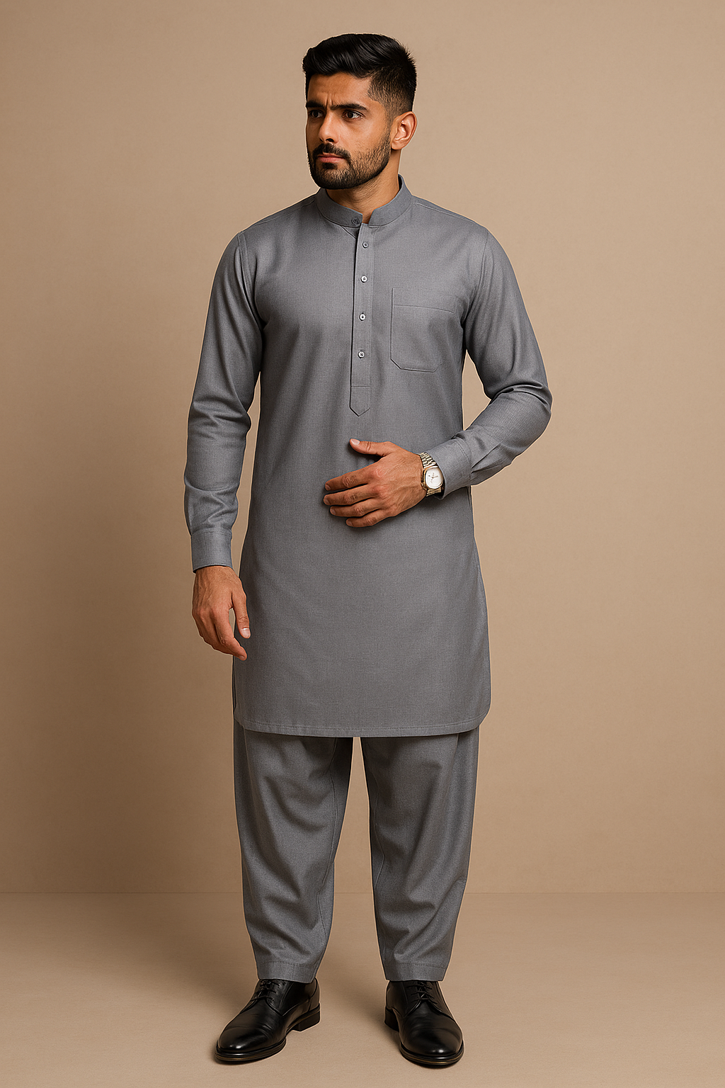 Premium Men's Wash n' Wear Unstitched - Silver Grey Secondary image