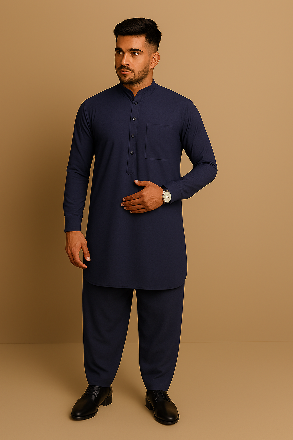 Premium Men's Wash n' Wear Unstitched - Navy Blue Secondary image