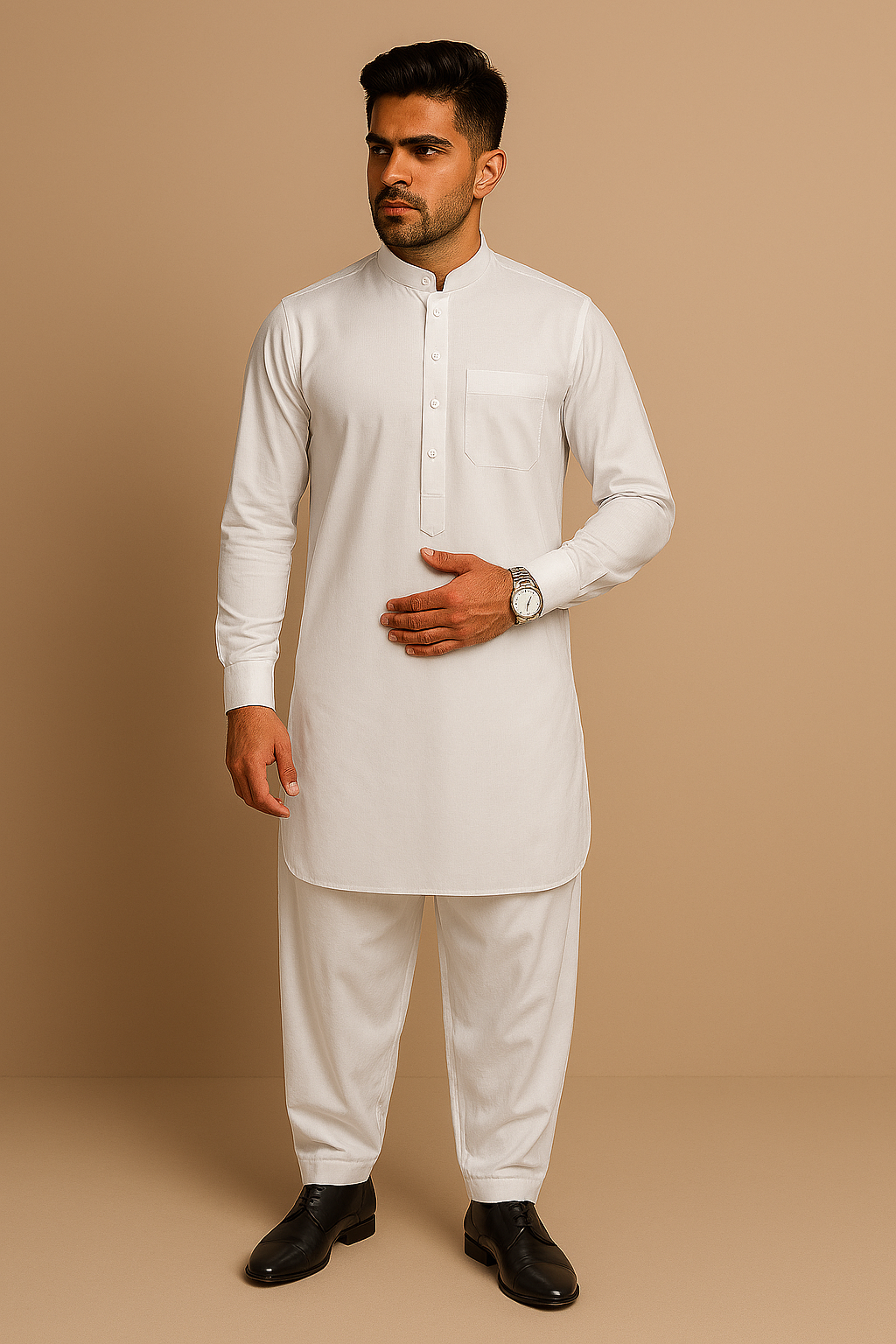 Premium Men's Wash n' Wear Unstitched - Pearl White Secondary image