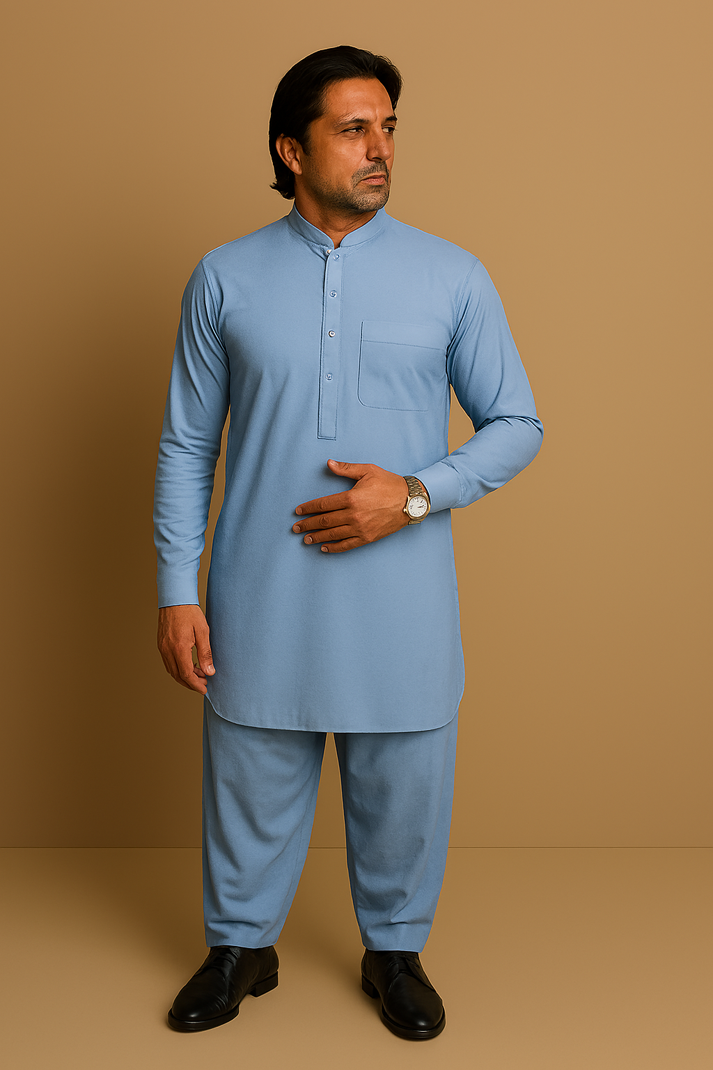 Premium Men's Wash n' Wear Unstitched - Sky Blue Secondary image