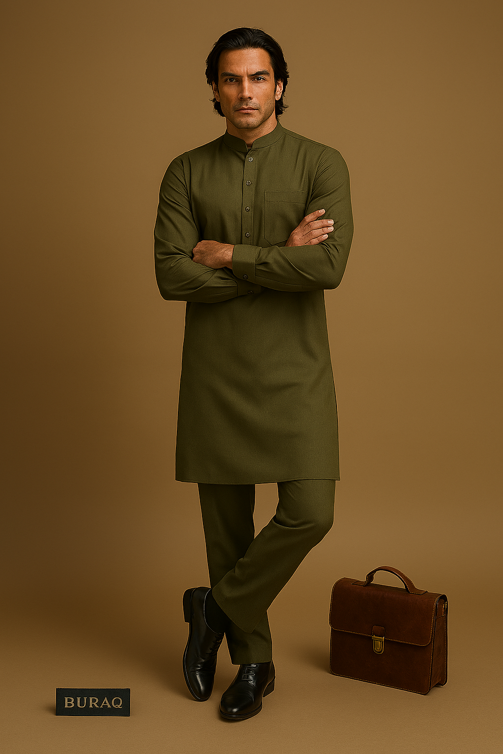 Premium Men's Wash n' Wear Unstitched - Olive Secondary image